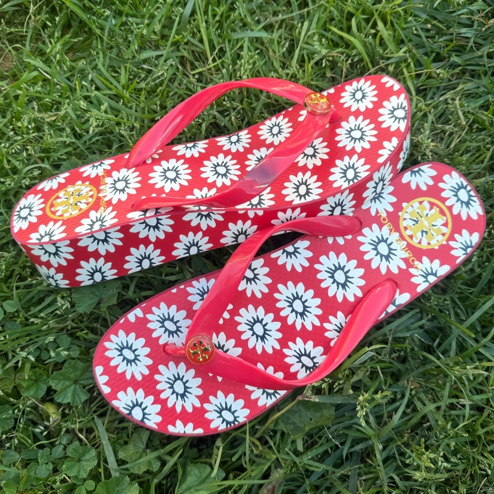 Tory Burch Floral Wedge Sandals